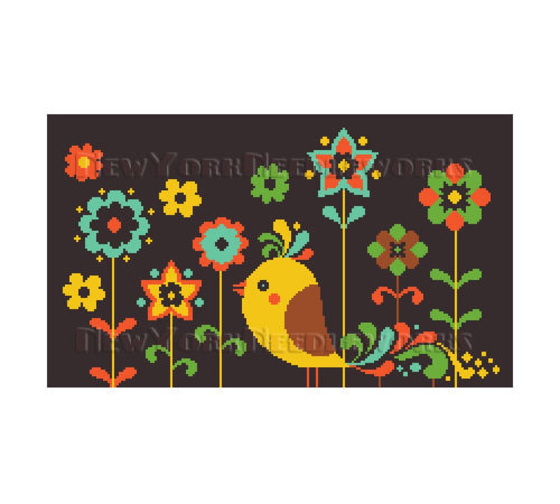 Bird Cross Stitch Birds and Flowers Needlepoint Bird Cross Etsy