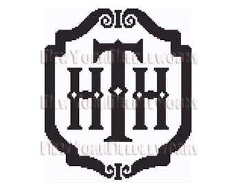 May include: Black and white logo with the letters HTH inside a decorative frame. The frame has a scalloped edge and a swirl design at the top and bottom.