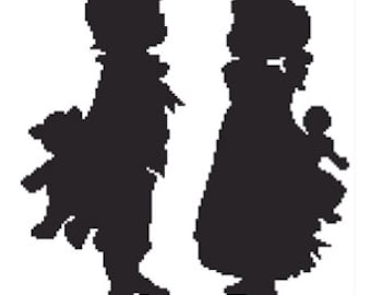 Vintage Boy and Girl Silhouette Vintage Silhouette Pattern Children Silhouette Vintage Cross Stitch Silhouettes