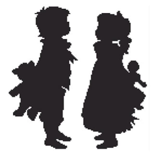 Vintage Boy and Girl Silhouette Vintage Silhouette Pattern Children Silhouette Vintage Cross Stitch Silhouettes