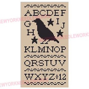 Small Crow Sampler Primitive Crow Sampler Cross Stitch Small Sampler Cross Stitch Country Cross Stitch, Crows