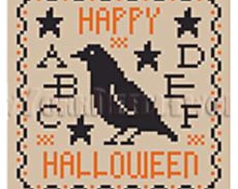 Halloween Sampler  Cross Stitch Primitive Halloween Cross Stitch Small Sampler Cross Stitch Small Crow Cross Stitch