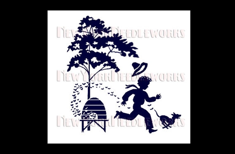 Children Silhouette Cross Stitch Bees from NewYorkNeedleworks on Etsy Boy With Beehive Cross Stitch Bees Cross Stitch Beehive Pattern