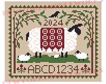 Sampler schapen kruissteek, primitieve kruissteek, kruissteek schapen, country sampler, Country Cross Stitch, van NewYorkNeedleworks Etsy