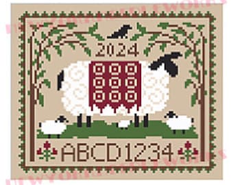 Sheep Sampler Cross Stitch, Primitive Cross Stitch, Sheep Cross Stitch, Country Sampler, Country Cross Stitch, From NewYorkNeedleworks Etsy