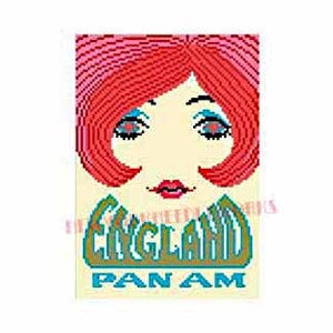 Vintage Pan Am Cross Stitch, Retro England Poster Cross Stitch, Retro Pan Am Poster, Retro Cross Stitch, 1960s Poster Cross Stitch, Pam Am