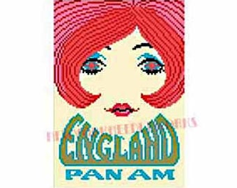 Vintage Pan Am Cross Stitch, Retro England Poster Cross Stitch, Retro Pan Am Poster, Retro Cross Stitch, 1960s Poster Cross Stitch, Pam Am