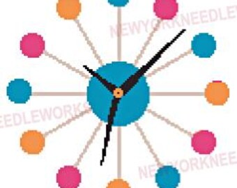 Retro Clock Cross Stitch Mid-Century Clock Cross Stitch Retro Cross Stitch