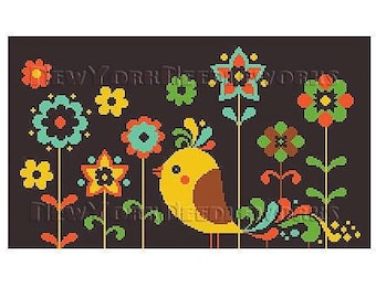 Retro Bird Cross Stitch Birds and Flowers Cross Stitch Retro Bird Pattern Flowers Cross Stitch
