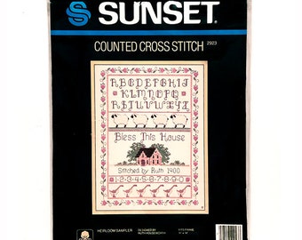 Vintage New Cross Stitch Sampler Kit Sunset Cross Stitch Kit Sunset Sampler Cross Stitch Kit Unopened Cross Stitch Kit