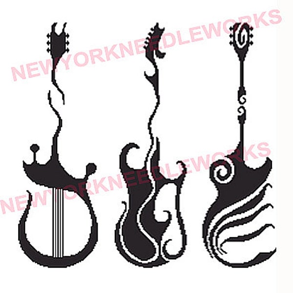 Guitars Cross Stitch Silhouette Guitars Cross Stitch Cross Stitch Guitars Pattern Guitars Silhouette Music Cross Stitch