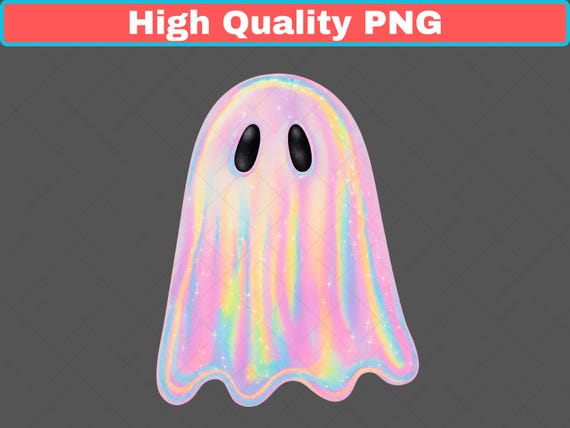 Retro Disco Iridescent Ghost PNG: Glitter Spooky Vibes (Digital Download