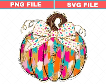 Calabaza colorida y coqueta SVG, calabaza de otoño femenina PNG (descarga digital)