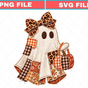 Koketter Geist SVG PNG, Patchwork-Kürbis, Herbstliches Boho-Design (Digitale Datei)