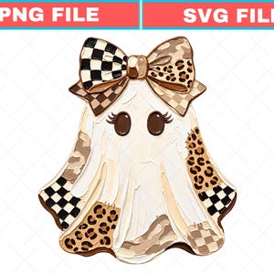 Fantasma civettuolo SVG PNG, fiocco preppy, design autunnale retrò (file digitale)