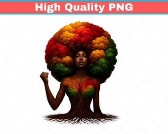 Afro Tree Woman PNG, Black Queen Clipart, Melanin Roots Art, African Pride PNG, Sublimation Design, Natural Hair Art