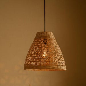 Japandi Rattan Pendant Light - Handwoven Bamboo Wicker Ceiling Lamp for Minimalist Boho Dining Room | Sustainable Home Decor
