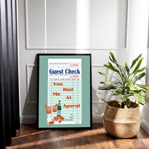 Aperol Spritz Guest Check Wall Art – cyfrowy wydruk koktajlowy do kuchni lub baru, natychmiastowe pobranie, europejski letni wystrój