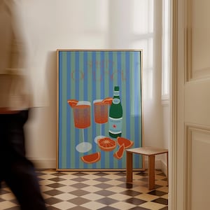 Aperol Spritz Wall Art – cyfrowy wydruk koktajlowy do kuchni lub baru, natychmiastowe pobranie, europejski letni wystrój