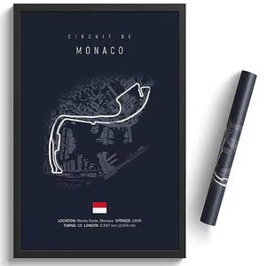 モナコF1サーキットボード - 50x70 cmポスター（フレームなし） - モータースポーツ壁装飾、F1ファンギフト、モンテカルロサーキットマップ