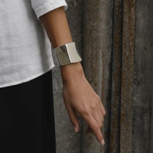 Wide Brass Cuff Bracelet: Chunky Statement Jewelry, Geometric Design