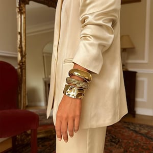 Hammered Gold Cuff Bracelet: Thick Sculptural Bangle, Statement Jewelry