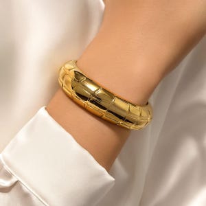 Croc Embossed Cuff Bracelet: Chunky Gold or Silver Bangle