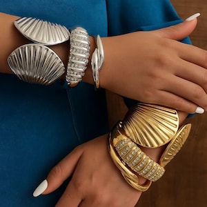 Chunky Cuff Bracelet: Sculptural Gold or Silver Statement Jewelry