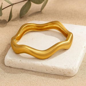 Sculptural Cuff Bracelet: Wavy Gold or Silver Bangle, Minimalist Jewelry