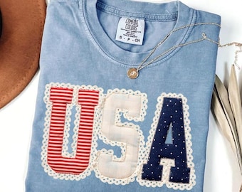 Comfort Colors® USA Shirt, Coquette America Flag Tshirt, United States Bow Tee, 4th of July Shirt, Independence Shirt