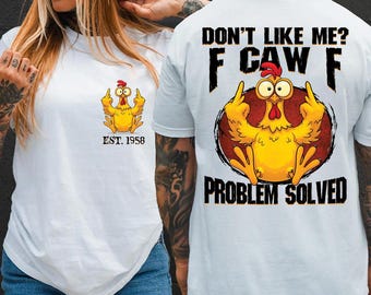 Customized F-Caw-F Funny Chicken T-Shirt, Personalized 2-Side Flipping the Bird Middle Finger Rooster Tee, F Caw F Xmas Sweatshirt & Hoodie