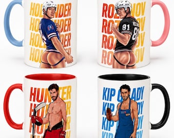 Gay Hockey Romance Mug, Heated Hockey Fan Gift for LGBT, Pride Month Ceramic Mug, Hollander Rozanov Hunter Kip Mug