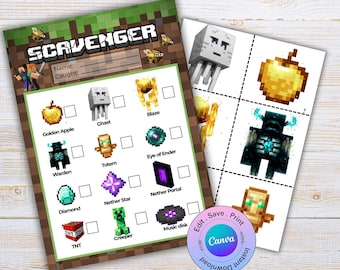 Pixel Craft geïnspireerd speurspel – Afdrukbare videogame feestactiviteit, leuke schat voor kinderen, digitale download