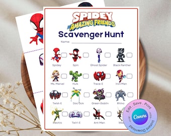 Spidey Scavenger Hunt Game - Treasure Hunt - Birthday Party Activity (Printable Instant Download)