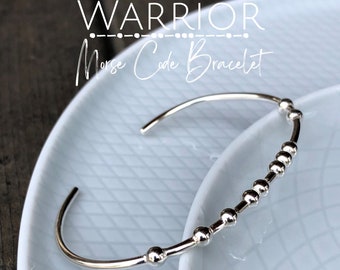 WARRIOR Morse Code Bracelet • Sterling Silver Hidden Message Jewelry • Strength Gift for Her