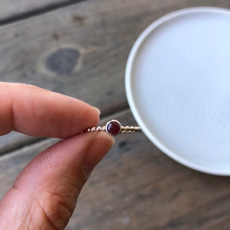4mm July Birthstone Ruby Sterling Silver Stacking Ring