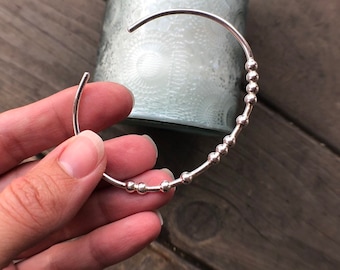 BALANCE Morse Code Bracelet, Adjustable One Size Fits All Solid Sterling Silver Cuff Bangle, Work Life Balance