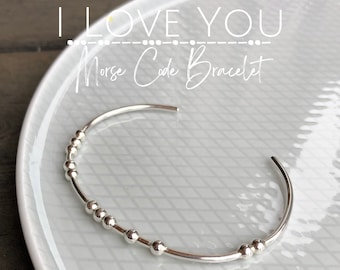 Silver Morse Code I LOVE YOU Bracelet