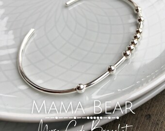 MAMA BEAR Morse Code Bracelet, Adjustable One Size Fits All Solid Sterling Silver Cuff Bracelet, The Best Mom Gift