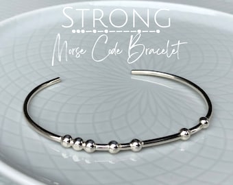 STRONG Morse Code Bracelet • Sterling Silver Hidden Message Jewelry • Empowering Minimalist Bracelet