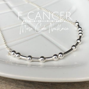 Silver F-CANCER Morse Code Necklace, Cancer Awareness, Cancer Survivor Gift, Cancer Fighter gift