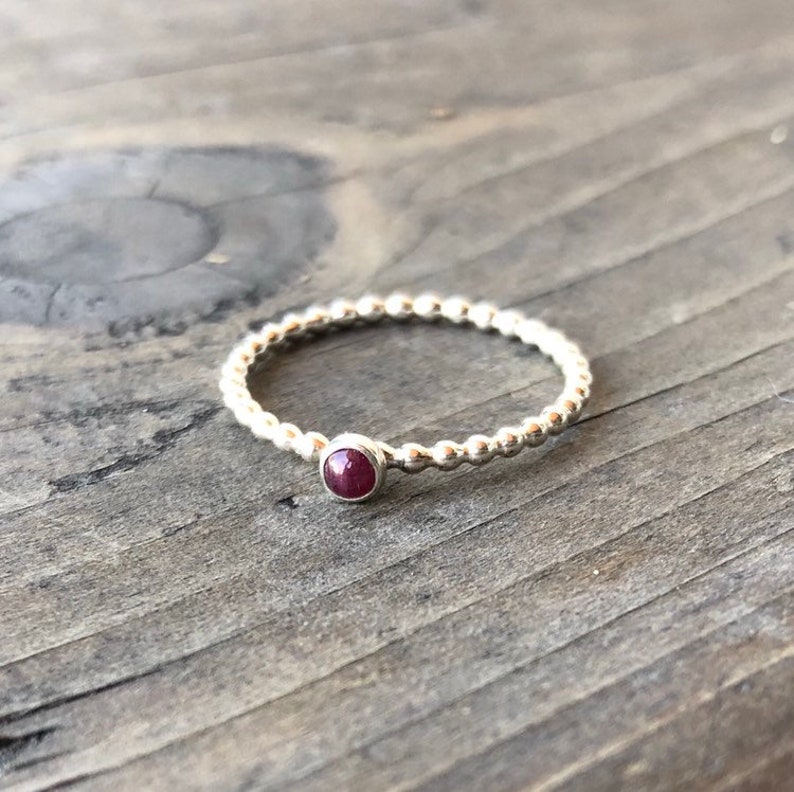 3mm Genuine Ruby Gemstone Sterling Silver Stacking Ring