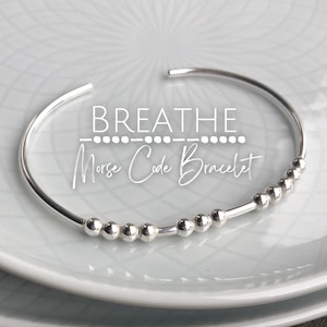 BREATHE Morse Code Sterling Silver Bracelet • Anxiety Relief Jewelry