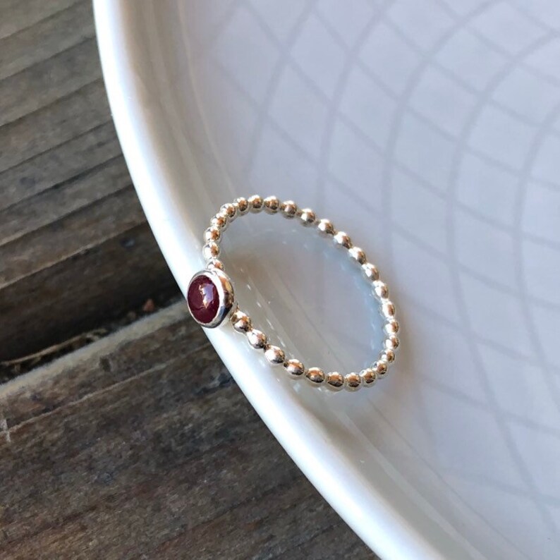 4mm July Birthstone Ruby Sterling Silver Stacking Ring