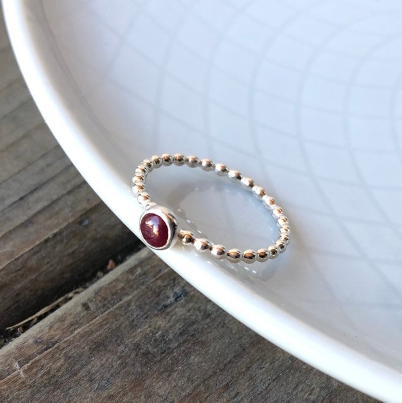 4mm July Birthstone Ruby Sterling Silver Stacking Ring