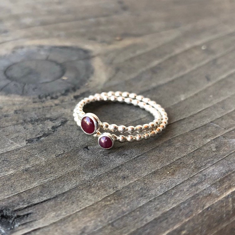 4mm July Birthstone Ruby Sterling Silver Stacking Ring
