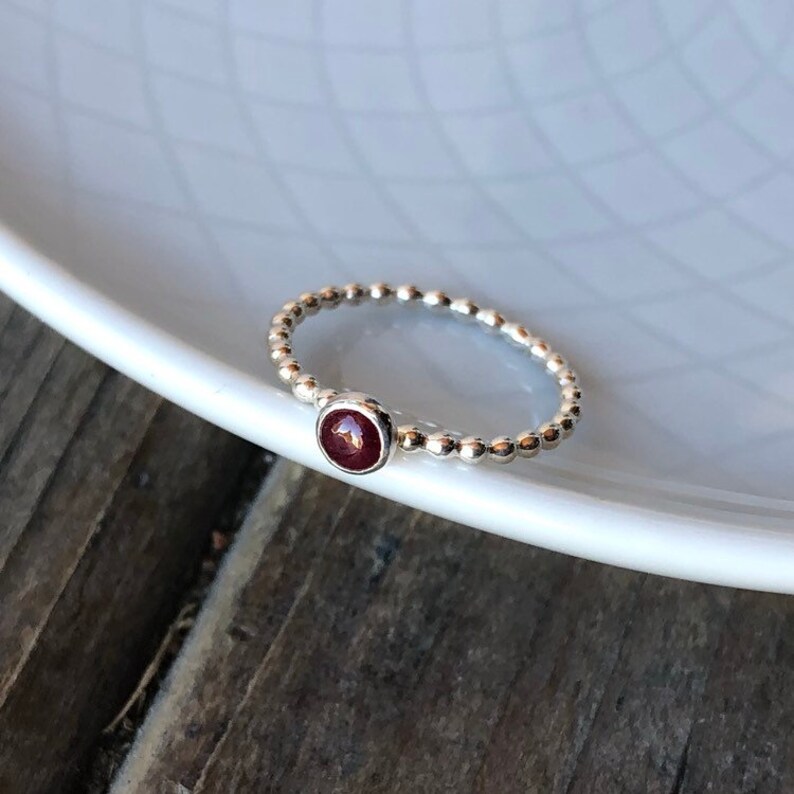 4mm July Birthstone Ruby Sterling Silver Stacking Ring