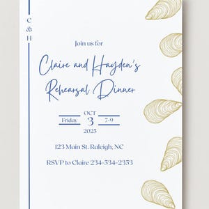 Oyster Rehearsal Dinner Invitation: Coastal Nautical Theme (Printable or Digital Download
