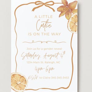 Little Cutie Gender Reveal Invitation – Editable Orange Theme Baby Shower Template – Printable Gender Reveal Party Invite – Instant Download