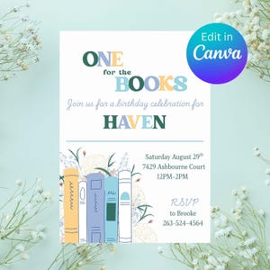 One for the Books Birthday Invitation – Storybook First Birthday Party Invite - Customizable Template